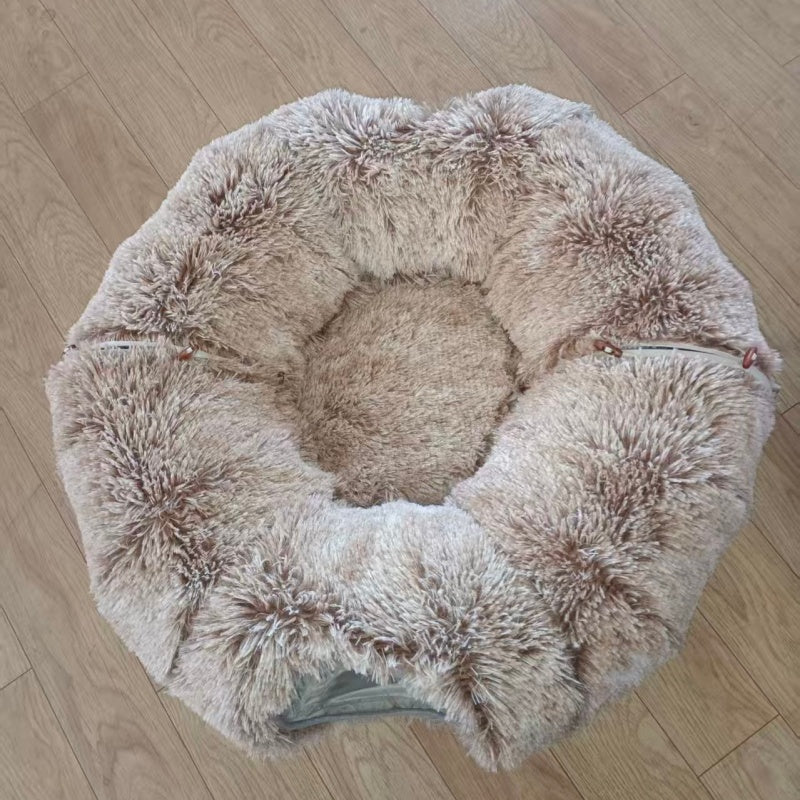 Plush cat tunnel bed and nest, additional product photo, Kept in Print