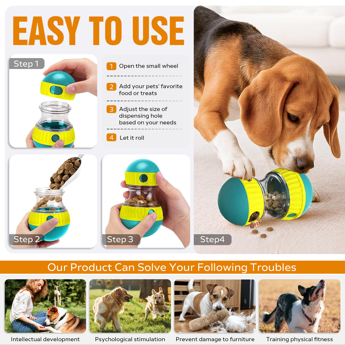 Interactive treat-dispensing puzzle ball dog toy, additional product photo, Kept in Print