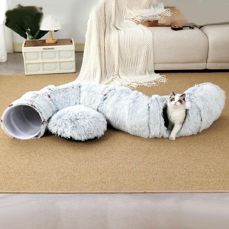 Plush cat tunnel bed and nest, additional product photo, Kept in Print