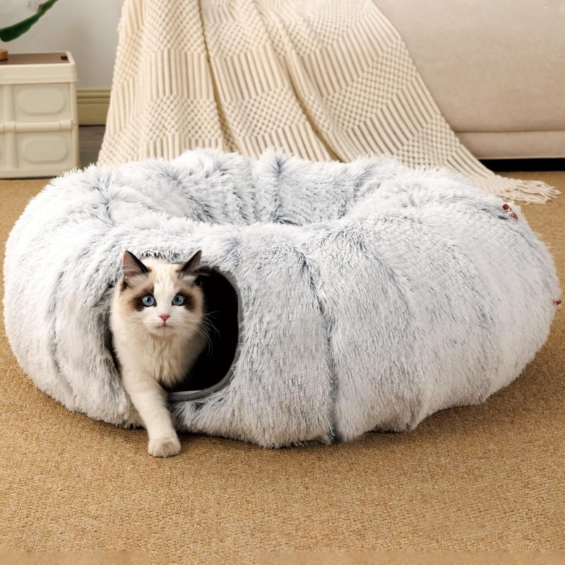 Plush cat tunnel bed and nest, additional product photo, Kept in Print