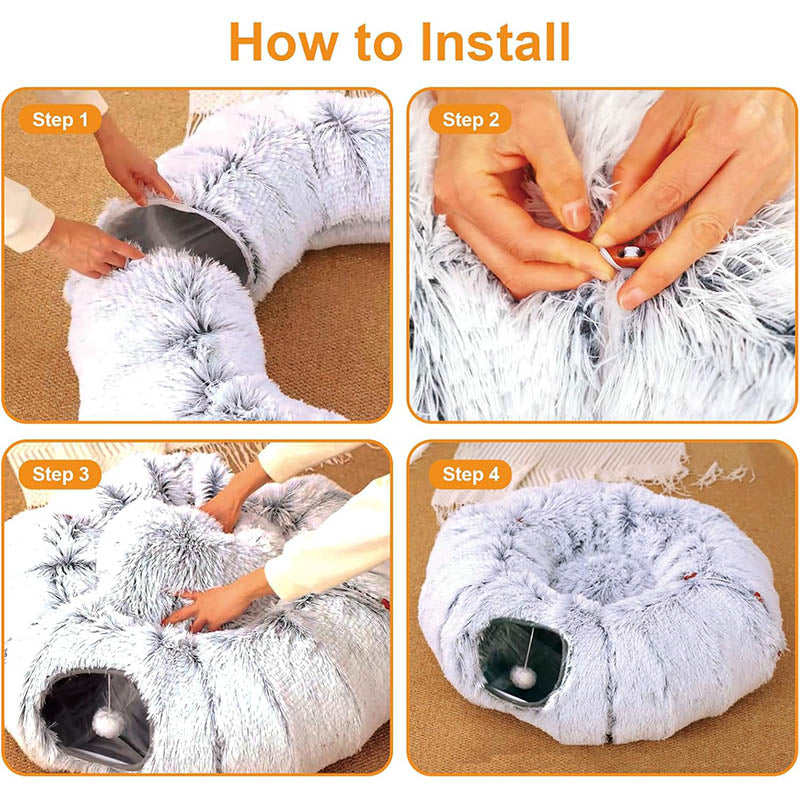 Plush cat tunnel bed and nest, additional product photo, Kept in Print