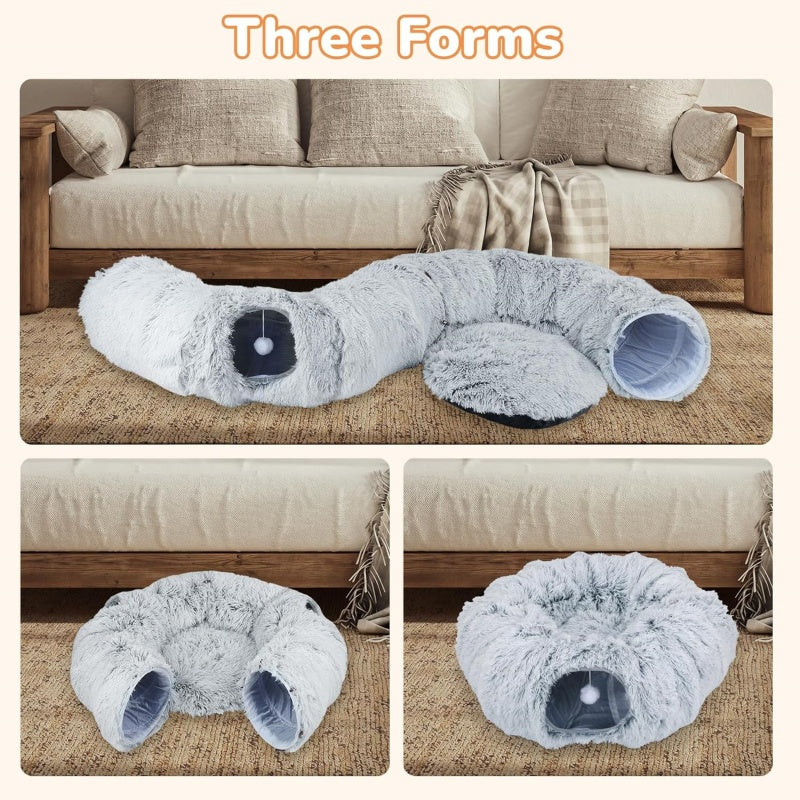 Plush cat tunnel bed and nest, additional product photo, Kept in Print