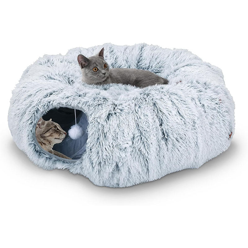 Plush cat tunnel bed and nest, additional product photo, Kept in Print