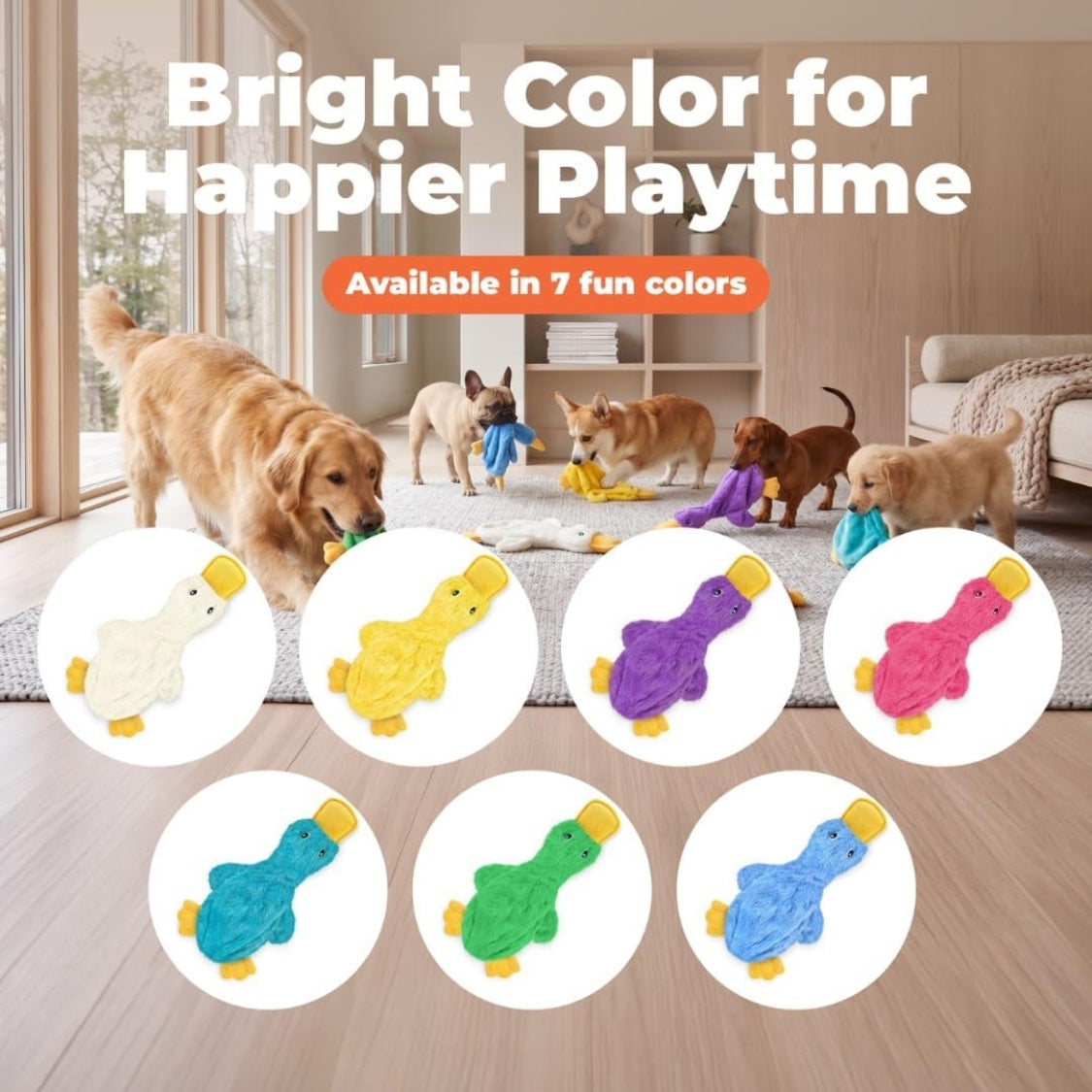 Interactive plush duck squeaky dog toy, additional product photo, Kept in Print
