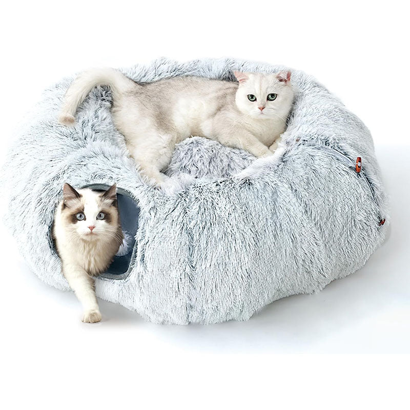 Plush cat tunnel bed and nest toy from Kept in Print