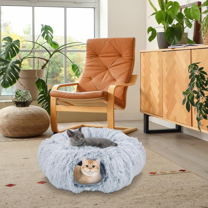 Plush cat tunnel bed and nest, additional product photo, Kept in Print