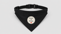 Personalised pet bandana with the Kept in Print round logo centred on it